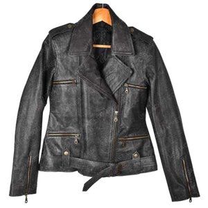 Distressed Gray Leather Moto Jacket